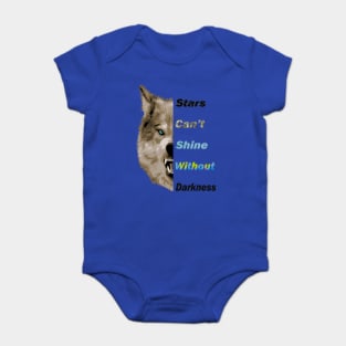 Wolf Head Vector Graphic Design - Stars Can't Shine Without Darkness Baby Bodysuit